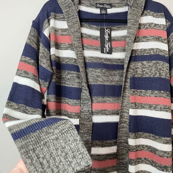Evelyn Taylor Striped Hooded maxi Cardigan Sweater - Picture 4 of 13